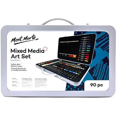 Picture of Mont Marte Premium Deluxe Painting Set, 90 Piece High-Quality Metal Painting Case with Essential Painting Media, Acrylic, Watercolour, Oil, Pastel, Pens, Brushes and Much More
