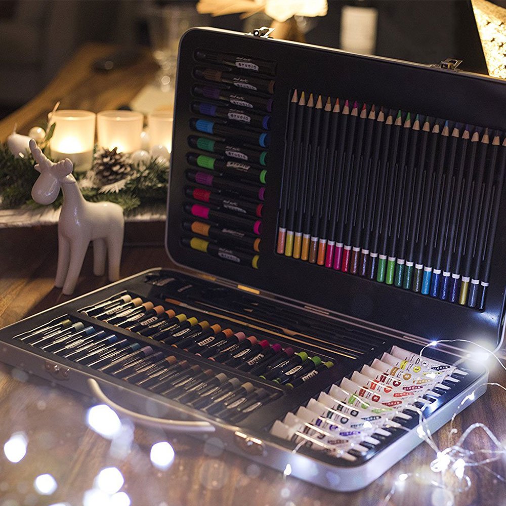 Picture of Mont Marte Premium Deluxe Painting Set, 90 Piece High-Quality Metal Painting Case with Essential Painting Media, Acrylic, Watercolour, Oil, Pastel, Pens, Brushes and Much More