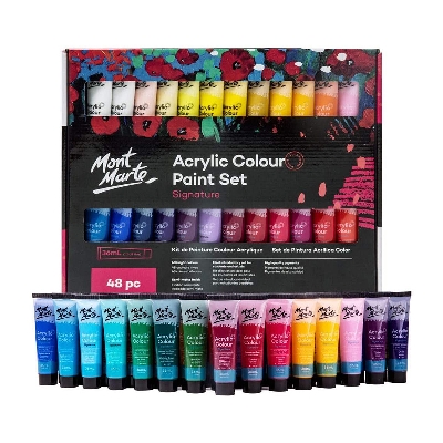 Picture of Mont Marte Acrylic Color Paint set 36ml 48 Pcs ● Suitable for most surfaces including canvas, wood, MDF, leather, air-dried clay, plaster, cardboard, paper and some plastics