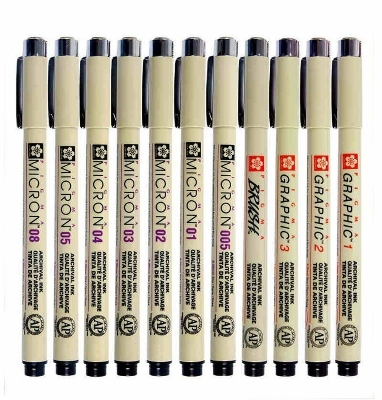Picture of Sakura Pigma Micron Pen Set , Art Marker Pens Graphic Brush Needle Drawing Markers black ink Sketch 12 PCS