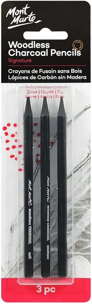 Picture of Mont marte woodless charcoal Pencil 3 Pcs | Soft Medium Hard