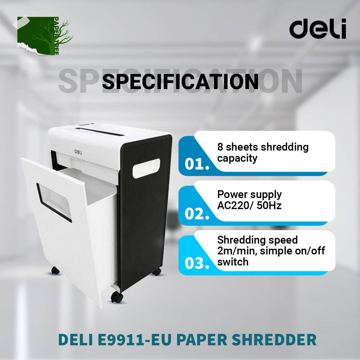 Picture of Deli E9911-EU Paper Shredder(White)