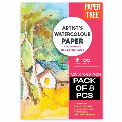Picture of Handmade Artist Water color Paper | 300gsm 7.25 X 10.85inch | Pack of 8 Pcs