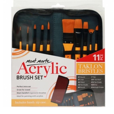 Picture of Mont Marte Acrylic Artist Brush set with zip cover Bag - 11 pcs set