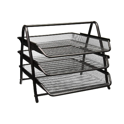 Picture of Metal Mesh 3 Tier Document Tray File Tray File Rack for A4 Documents Files Papers folders Holder Desk Organizer (Black)