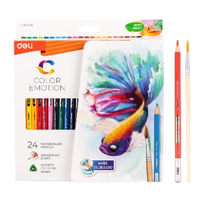 Picture of Deli emotion EC00720 watercolor pencils with a brush pack of 24 colors