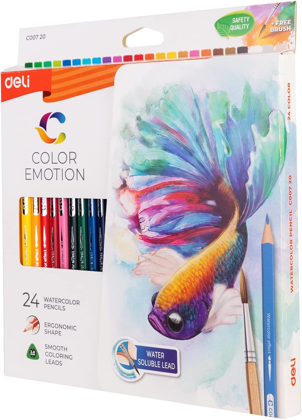 Picture of Deli emotion EC00720 watercolor pencils with a brush pack of 24 colors