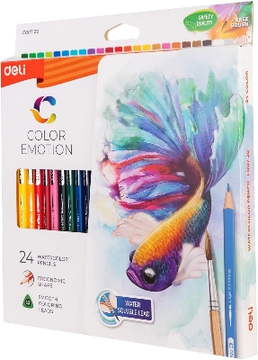 Picture of Deli emotion EC00720 watercolor pencils with a brush pack of 24 colors