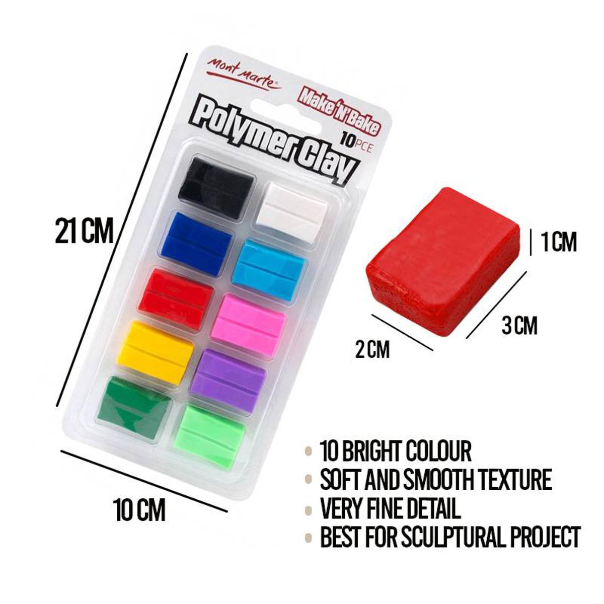 Picture of Mont Marte Polymer Clay Set  10 Pieces 100g Soft, Even Texture – Easy to Shape – Clay for Pottery, Modelling and Handicraft