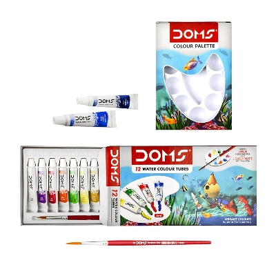 Picture of Doms Water Color Tube | 5ml Per Tube & 12 Shades | 1pc Brush 1pc Palette for Water Color Painting