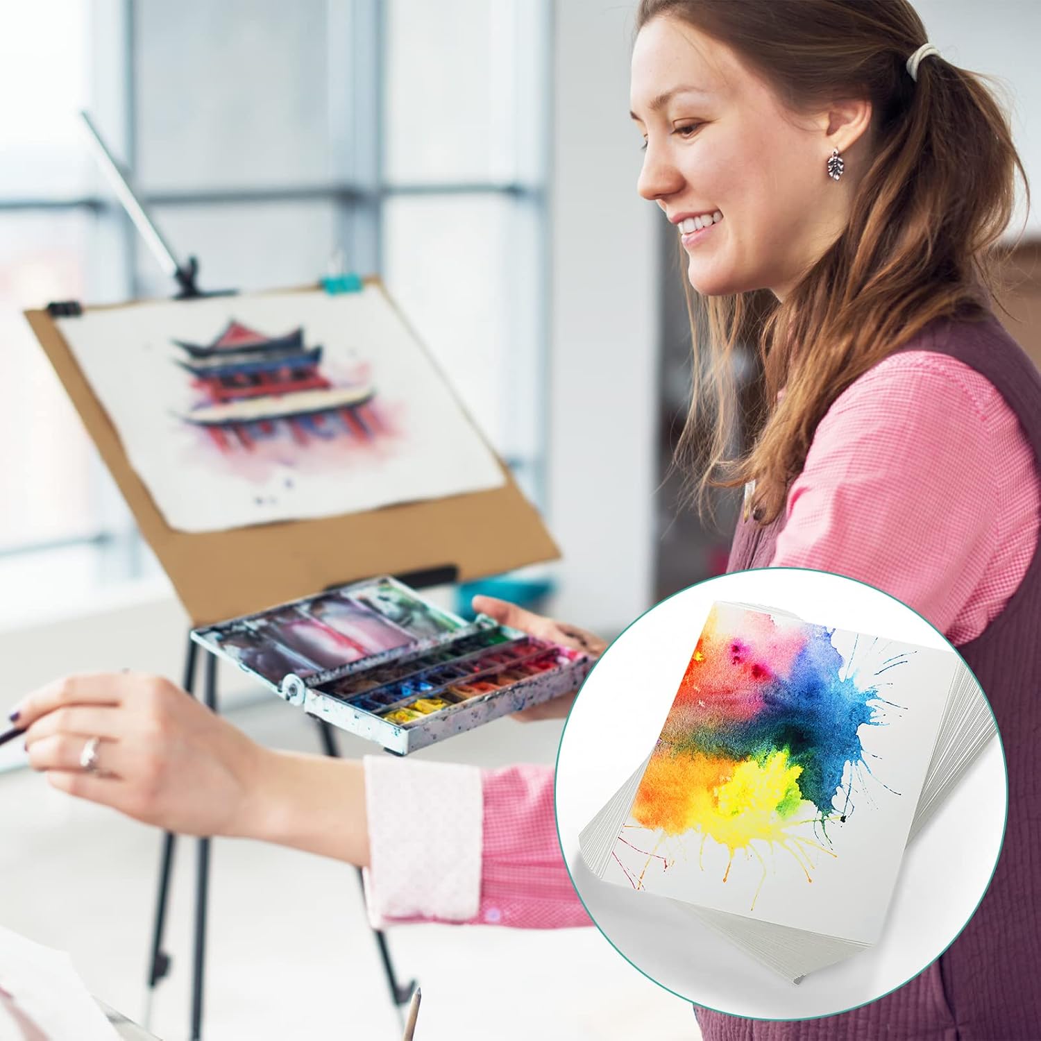 Picture of Water Color painting art paper 300 gsm pack of 8 sheets, size 7.25X11Inch