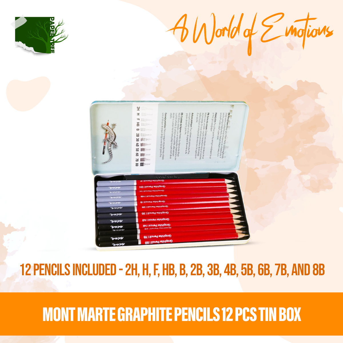 Picture of Mont Marte Graphite Pencils 12 Pcs Iron Box - 2H H F HB B 2B 3B 4B 5B 6B 7B 8B