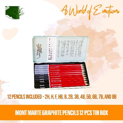 Picture of Mont Marte Graphite Pencils 12 Pcs Iron Box - 2H H F HB B 2B 3B 4B 5B 6B 7B 8B