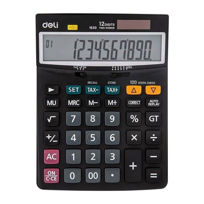 Picture of Deli E1630 Calculator 120 steps check Tax Calculators 12 digit Battery Solar Dual power office business supplies