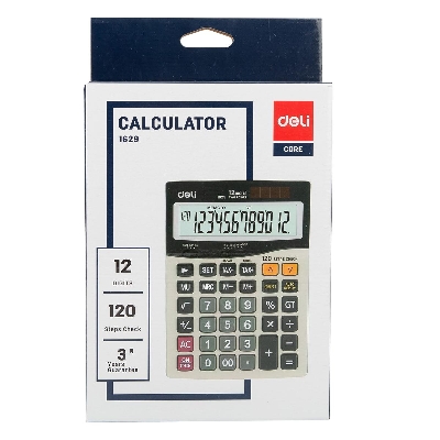 Picture of Deli E1629  Metal Surface Tax calculator dark Gray 12 digit Battery & Solar Dual power