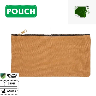 Picture of Premium Pouch Pencil Bag for Cosmetics, Mobile, Coins - Off White Canvas with Zipper, 8x4.5 inches