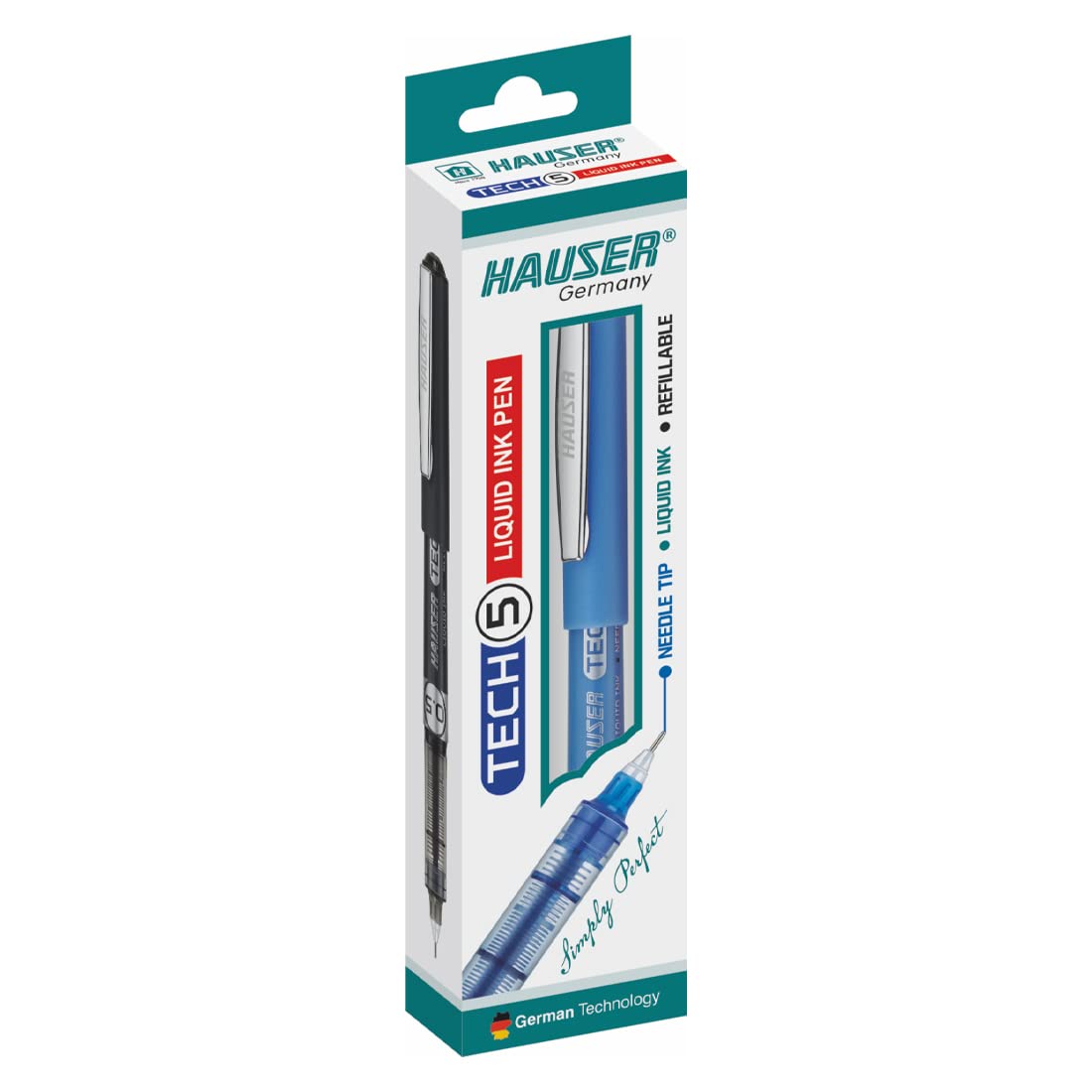 Picture of Hauser Tech 5 Gel Pen Black Ink Tip Size  0.55 mm  | Liquid Ink With German Technology | Comfortable Grip With Smudge Free Writing | Sturdy, Refillable Pen | Blue Ink