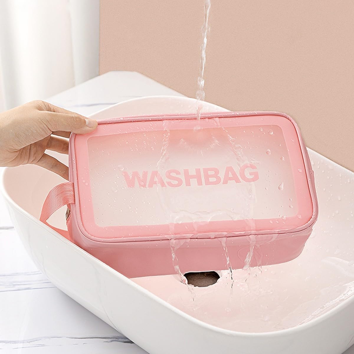 Picture of Handy Size Transparent Portable Wash Bag Travel Transparent Toiletry Waterproof Zipper Wash Bag Portable Organizer Case Carry Pouch(20x11x7.5cm)