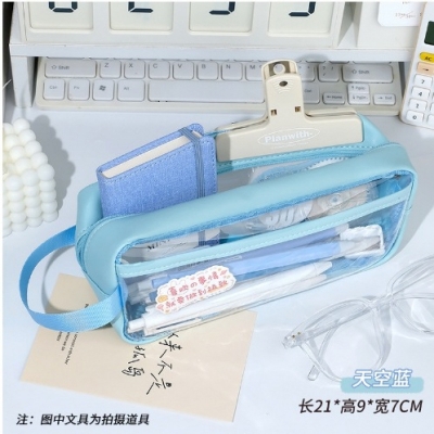 Picture of Transparent Large Capacity Visible Zipper Pencil Case Simple Ins Junior High School Students Stationery Case Solid Color Pencil Case for Men and Women