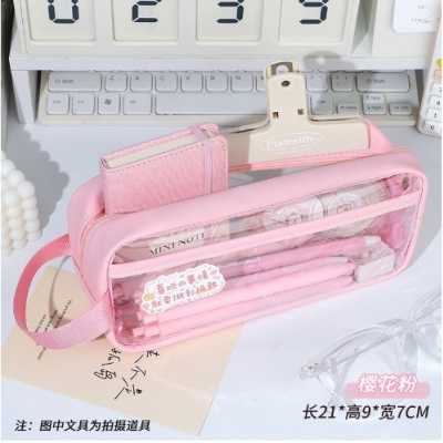 Picture of Transparent Large Capacity Visible Zipper Pencil Case Simple Ins Junior High School Students Stationery Case Solid Color Pencil Case for Men and Women