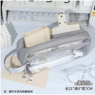 Picture of Transparent Large Capacity Visible Zipper Pencil Case Simple Ins Junior High School Students Stationery Case Solid Color Pencil Case for Men and Women