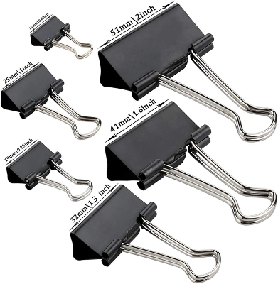 Picture of Binder Clips Metal paper clips  Paper Clamps Assorted Sizes for Office, School and Home ● Size: 15mm/19cmm / 25mm / 32mm / 41mm / 51mm