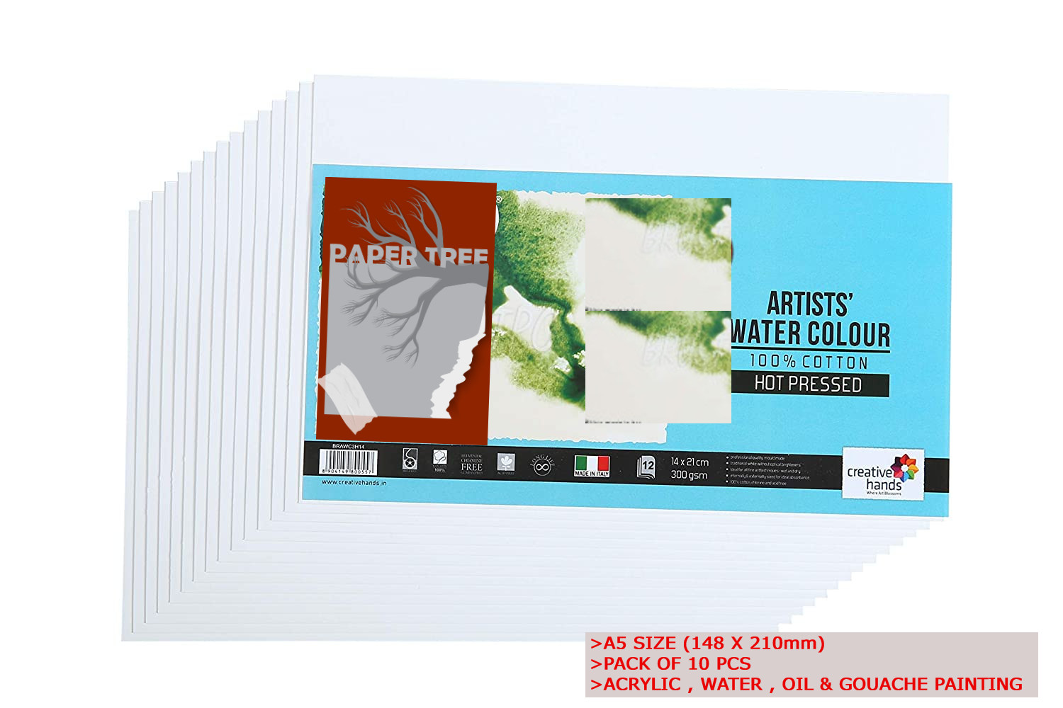 Picture of Papertree White Canvas Art card | Watercolor & Acrylic Paper 4x4 inch / 7X4.5 iNCH | Pack of 10 Pcs