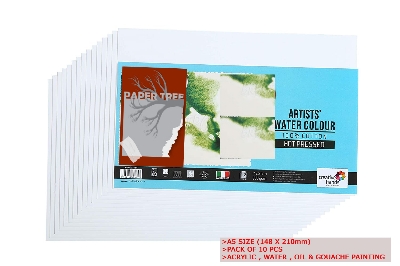 Picture of Papertree White Canvas Art card | Watercolor & Acrylic Paper 4x4 inch / 7X4.5 iNCH | Pack of 10 Pcs