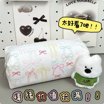 Picture of Colorful Bow Pencil Case Simple Ins Style High Color Value Student Stationery Storage Bag Cosmetic Bag Stationery Case