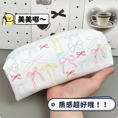 Picture of Colorful Bow Pencil Case Simple Ins Style High Color Value Student Stationery Storage Bag Cosmetic Bag Stationery Case