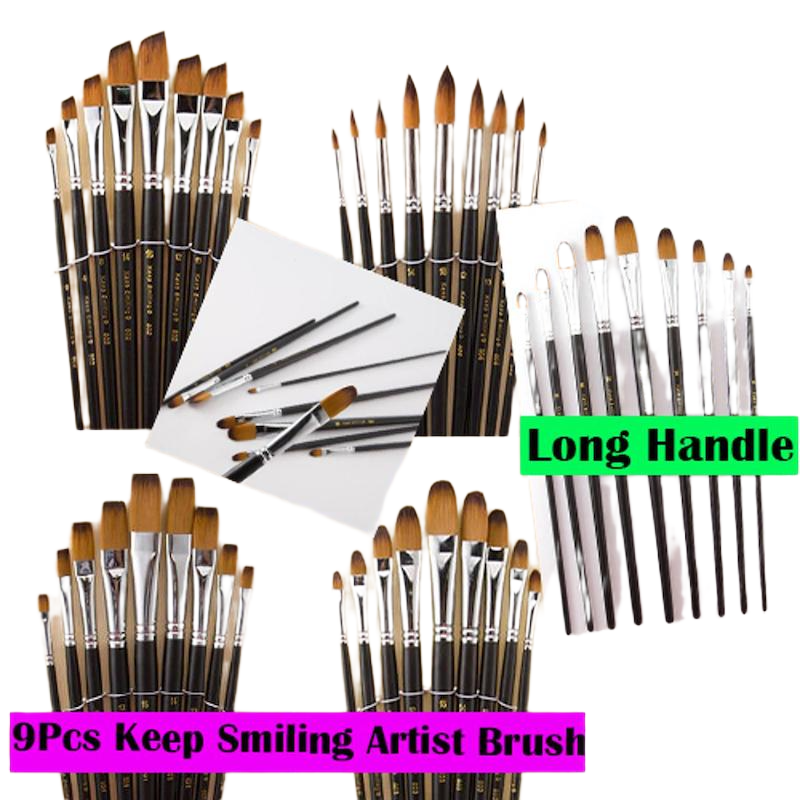 Picture of Keep Smiling Artist  Brush Set 9pcs  Round,Filbert,Flat,Angular 