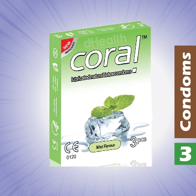 Picture of Coral Mint Flavor Condom Condom, Single Pack, 3 Pcs