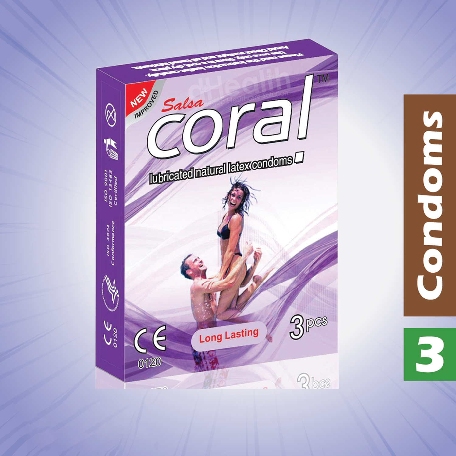 Picture of Coral Long Lasting Condom, Single Pack, 3 Pcs