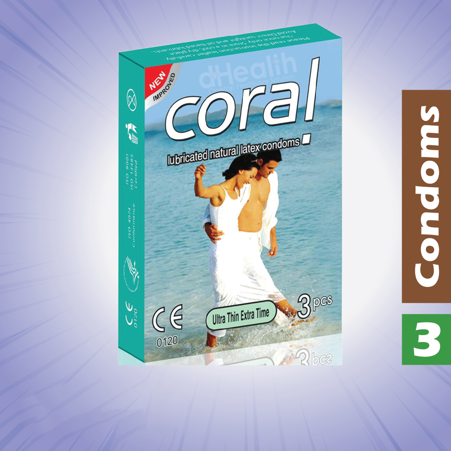 Picture of Coral Ultra Thin Extra Time Condom, Single Pack, 3 Pcs