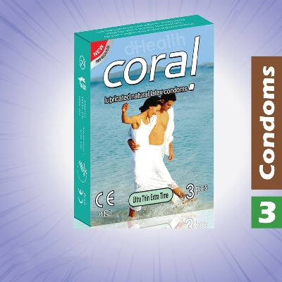 Picture of Coral Ultra Thin Extra Time Condom, Single Pack, 3 Pcs