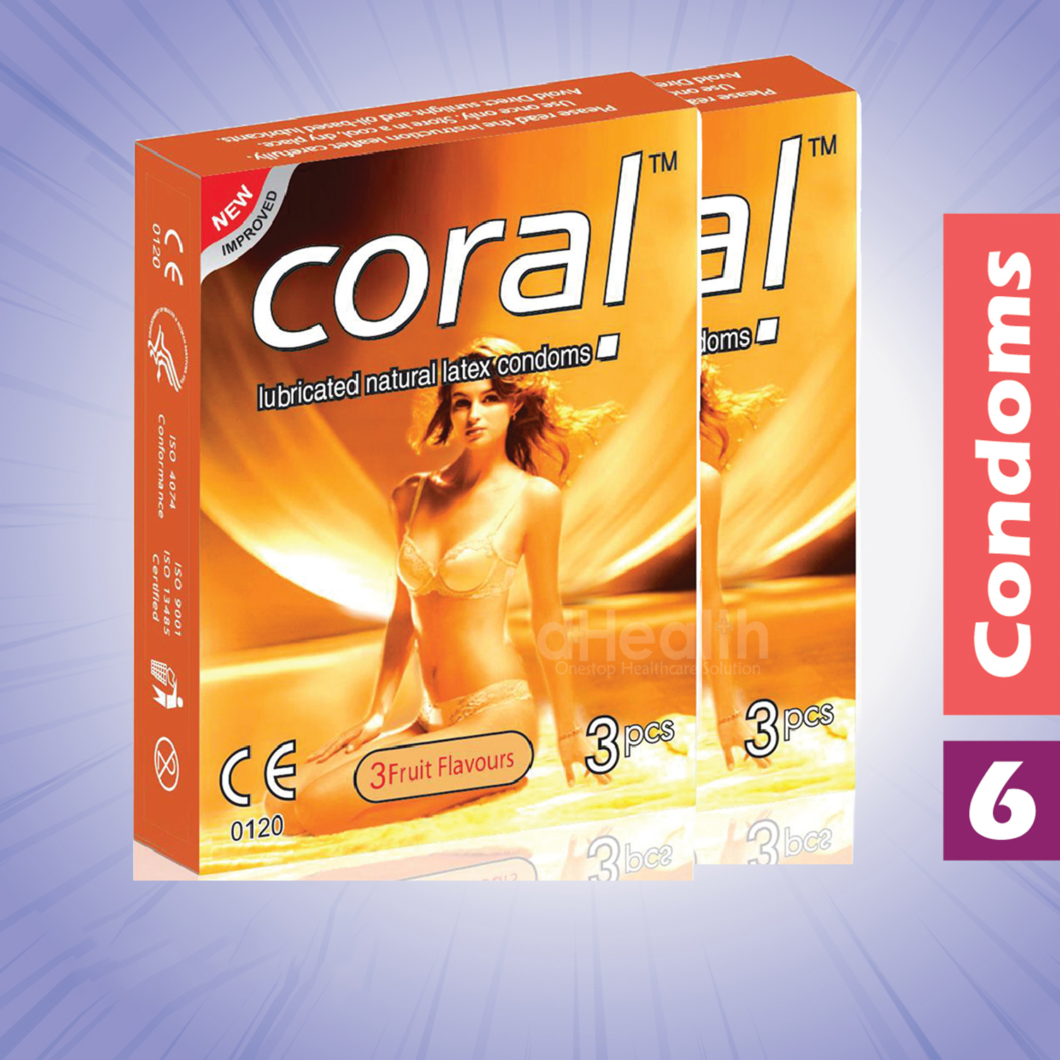 Picture of Coral 3 Fruits Flavor Condom Girl 2's Combo Pack, 6 Pcs