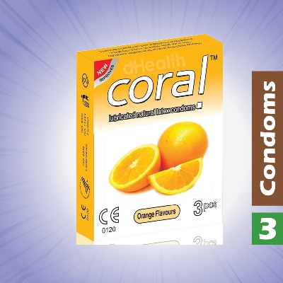 Picture of Coral Orange Flavor Condom Condom, Single Pack, 3 Pcs