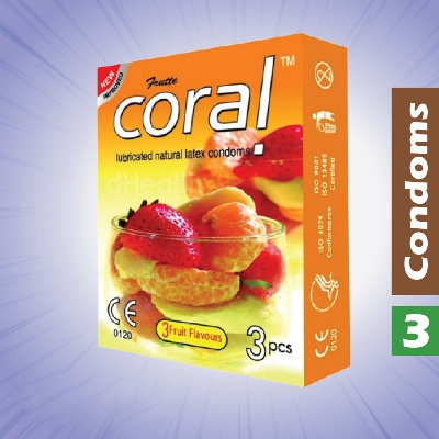 Picture of Coral 3 Fruits Flavor Condom Fruits Condom, Single Pack, 3 Pcs
