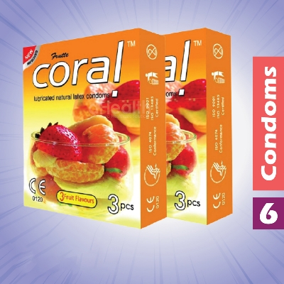 Picture of Coral 3 Fruits Flavor Condom Fruits 2's Combo Pack, 6 Pcs