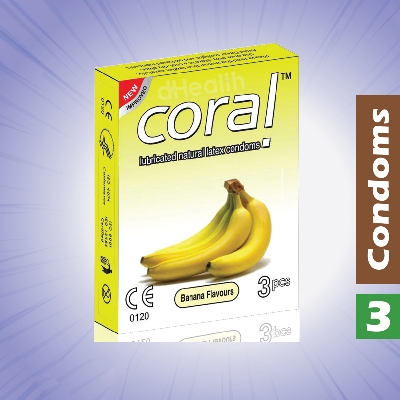 Picture of Coral Banana Flavor Condom Condom, Single Pack, 3 Pcs