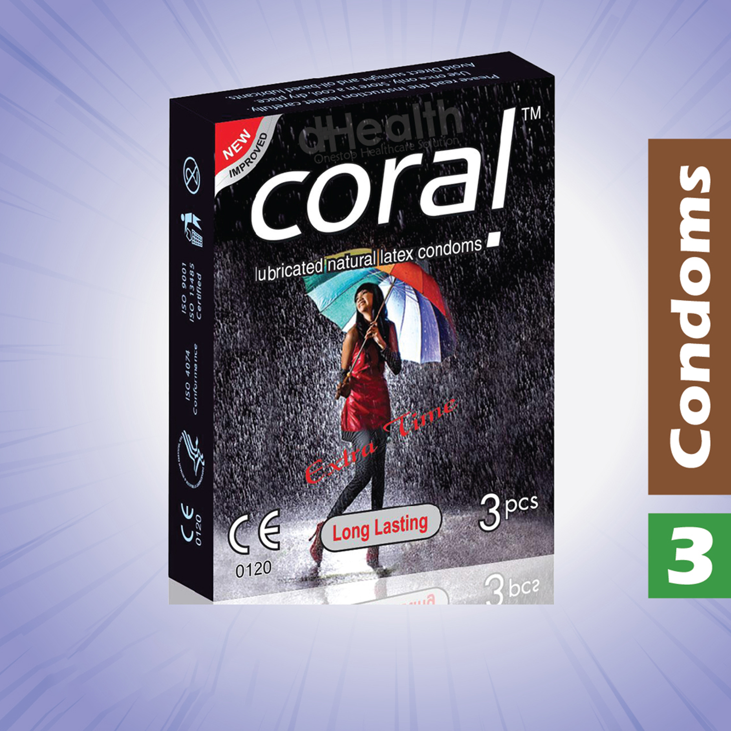 Picture of Coral Extra Time / Long Lasting Condom, Single Pack, 3 Pcs