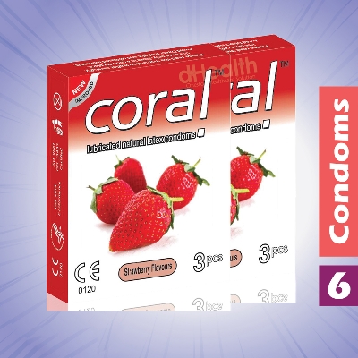 Picture of Coral Strawberry Flavor Condom 2's Combo Pack, 6 Pcs