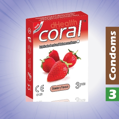 Picture of Coral Strawberry Flavor Condom Condom, Single Pack, 3 Pcs