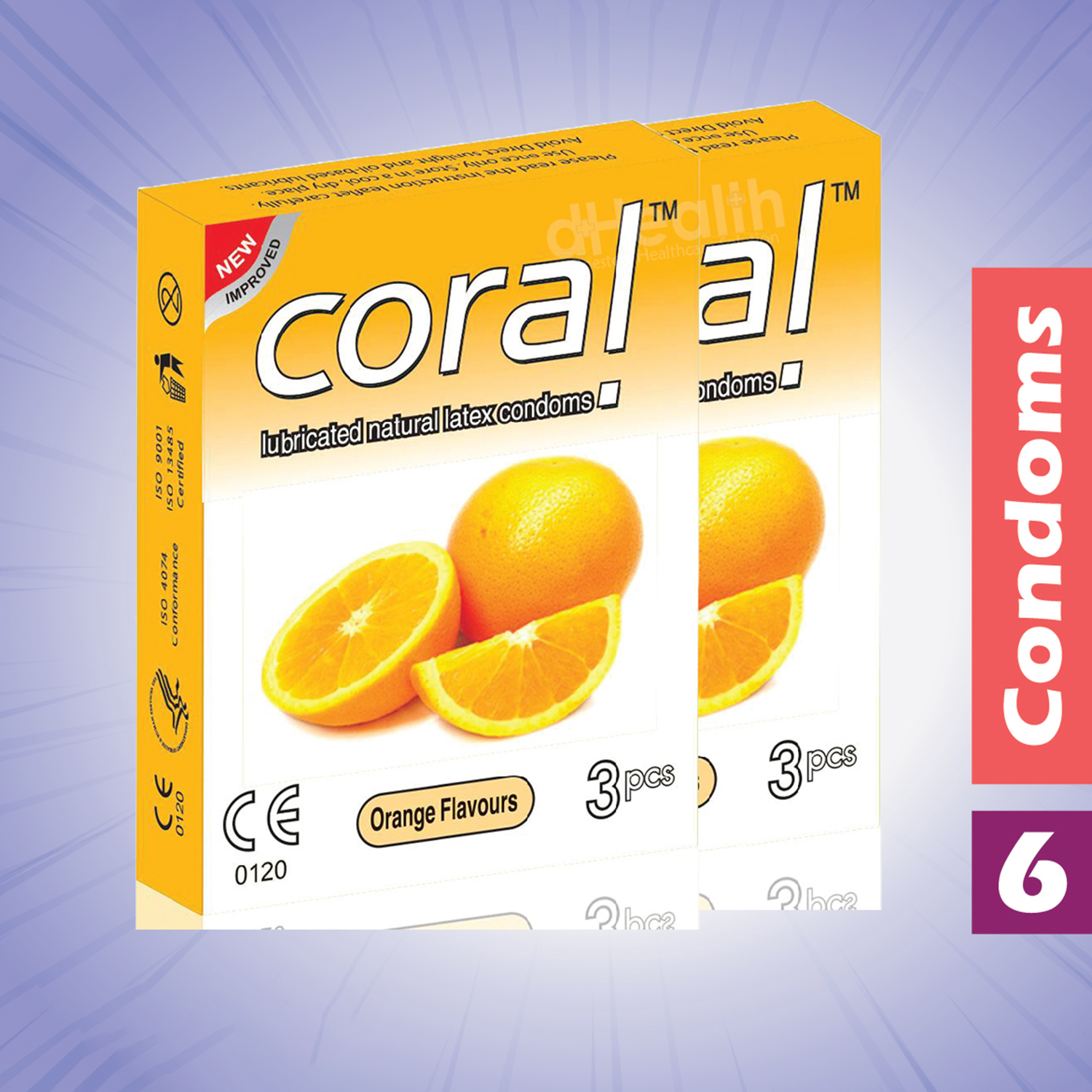 Picture of Coral Orange Flavor Condom 2's Combo Pack, 6 Pcs