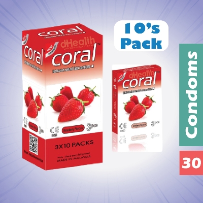 Picture of Coral Strawberry Flavor Condom Full Box / 10's Pack (30 Pcs)