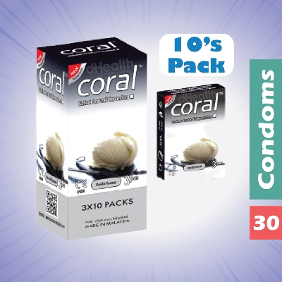 Picture of Coral Vanilla Flavor Condom Full Box / 10's Pack (30 Pcs)