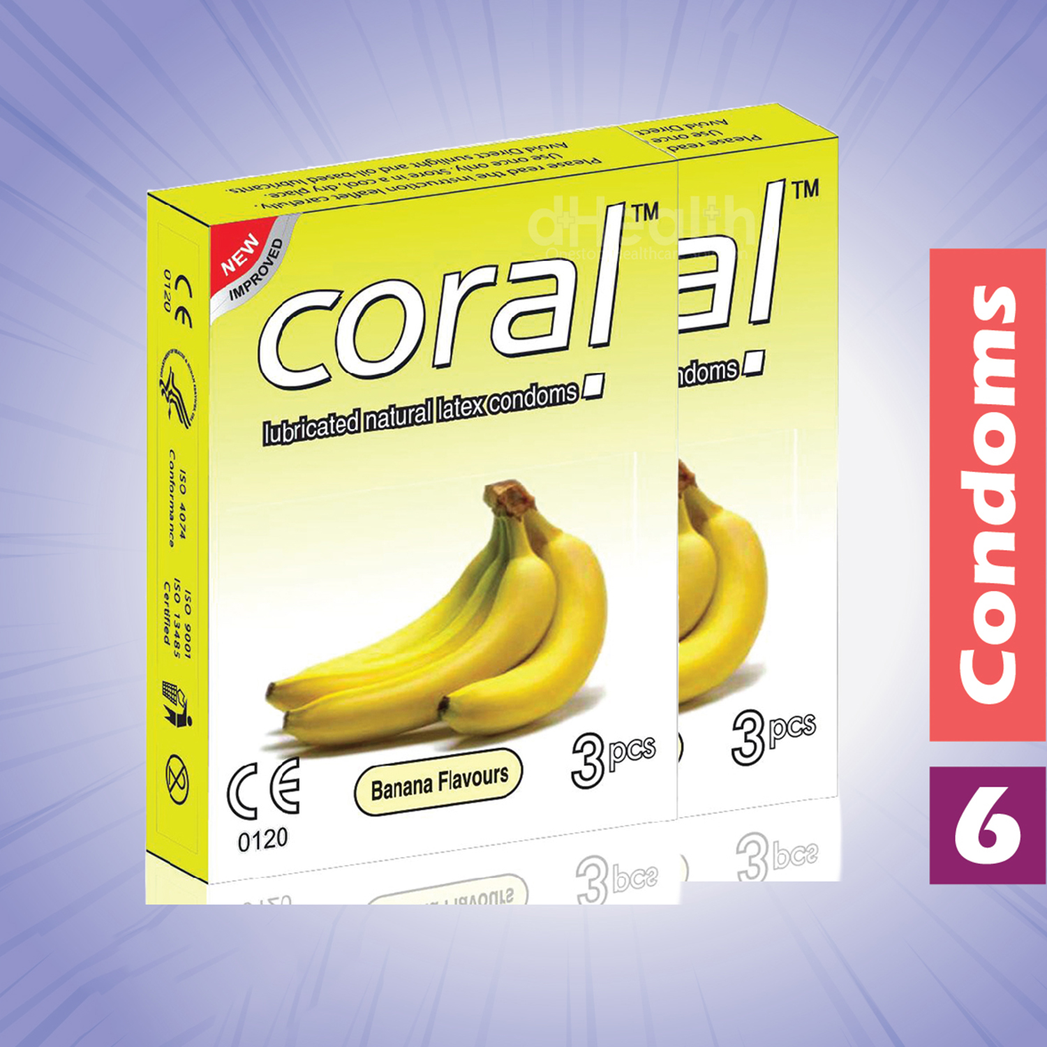 Picture of Coral Banana Flavor Condom 2's Combo Pack, 6 Pcs