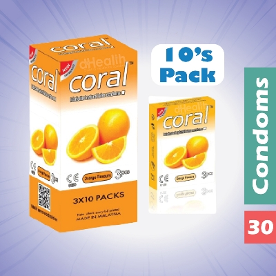 Picture of Coral Orange Flavor Condom Full Box / 10's Pack (30 Pcs)