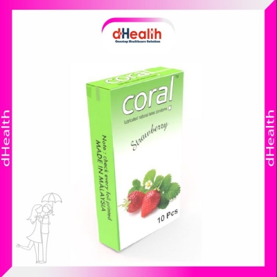 Picture of Coral Strawberry Flavored Lubricated Natural Latex Condoms Single Pack(1x10)=10Pcs