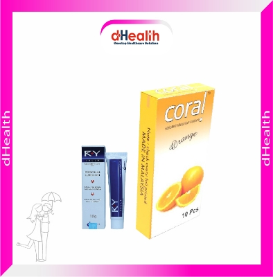 Picture of Coral Orange Flavored Lubricated Natural Latex Condoms Single Pack(1x10)=10Pcs & RY Jelly 10g Personal Lubricate Combo Pack